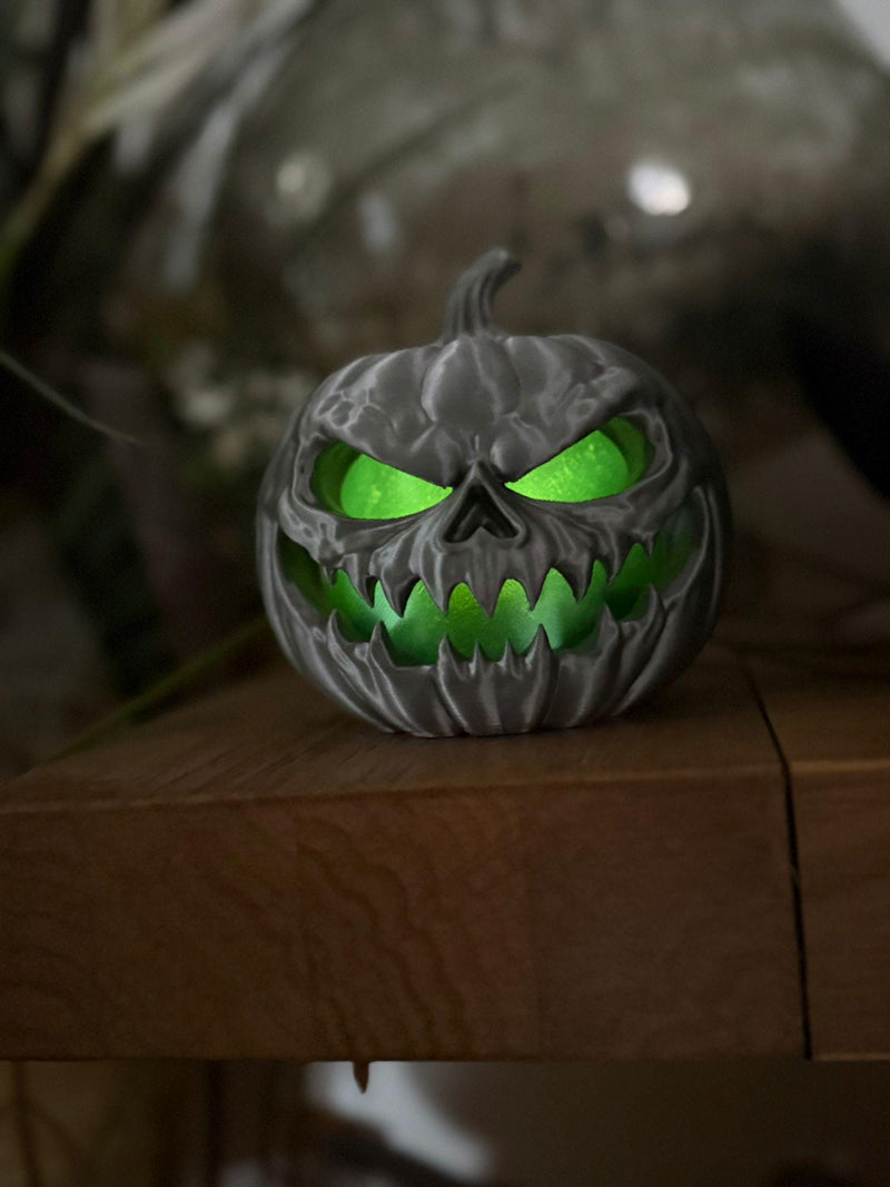 Poisoned Pumpkin Skull with LED Candle – Spooky Decorative Piece