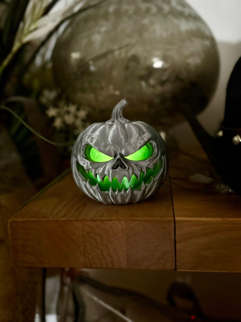 Poisoned Pumpkin Skull with LED Candle – Spooky Decorative Piece
