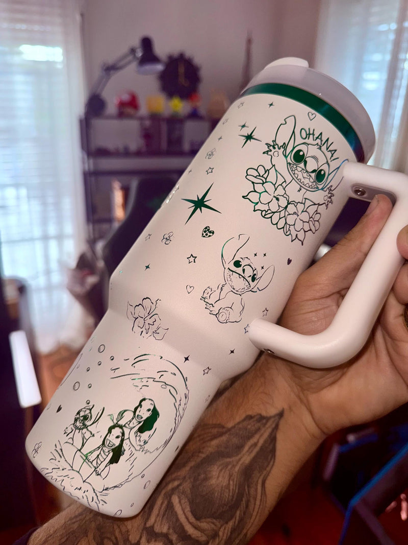 Stitch - 40oz Tumbler - FREE Stainless Steel Rainbow Straw