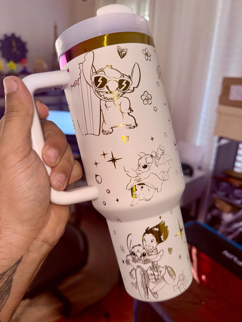Stitch - 40oz Tumbler - FREE Stainless Steel Rainbow Straw